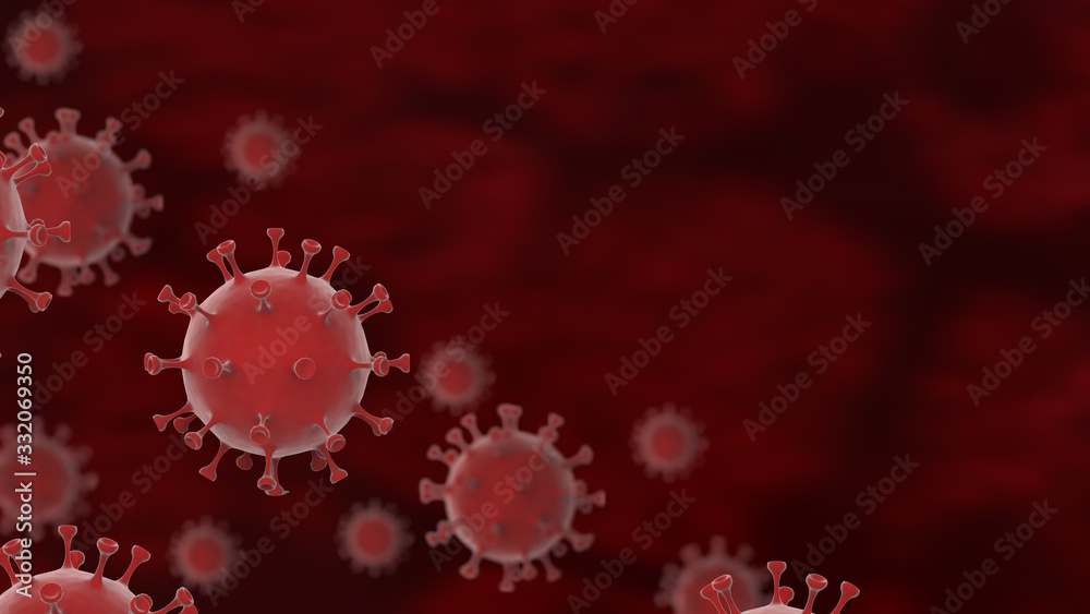 Coronavirus blood cells under a microscope 3D virus 2019-nCoV abstract background epidemic pandemic protection stop KOVID-19