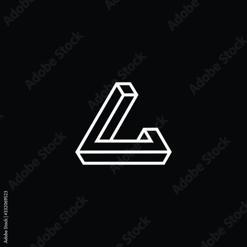 Minimal elegant monogram art logo. Outstanding professional trendy awesome artistic 3D L LA AL initial based Alphabet icon logo. Premium Business logo White color on black background