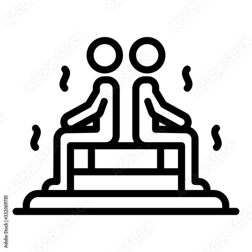 Two people in a steam room icon. Outline two people in a steam room vector icon for web design isolated on white background