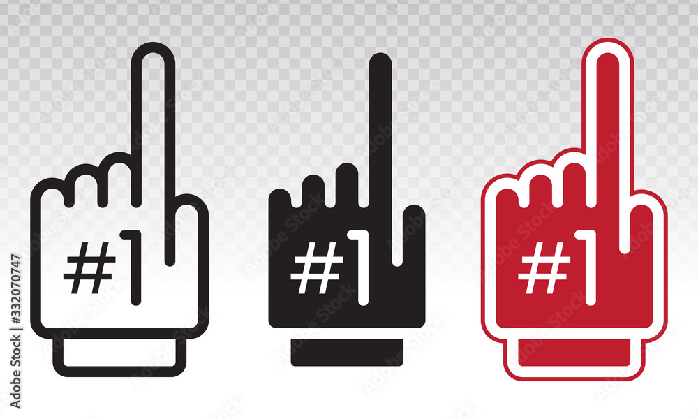 set of number 1 (one) fan hand glove with finger raised flat vector icon on a transparent background. set of number 1 (one) fan hand glove with finger raised flat vector icon on a transparent background.