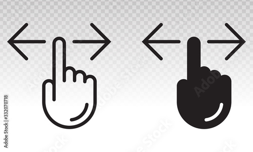 Hand finger swiping or swipe left and right gesture icons for apps and websites