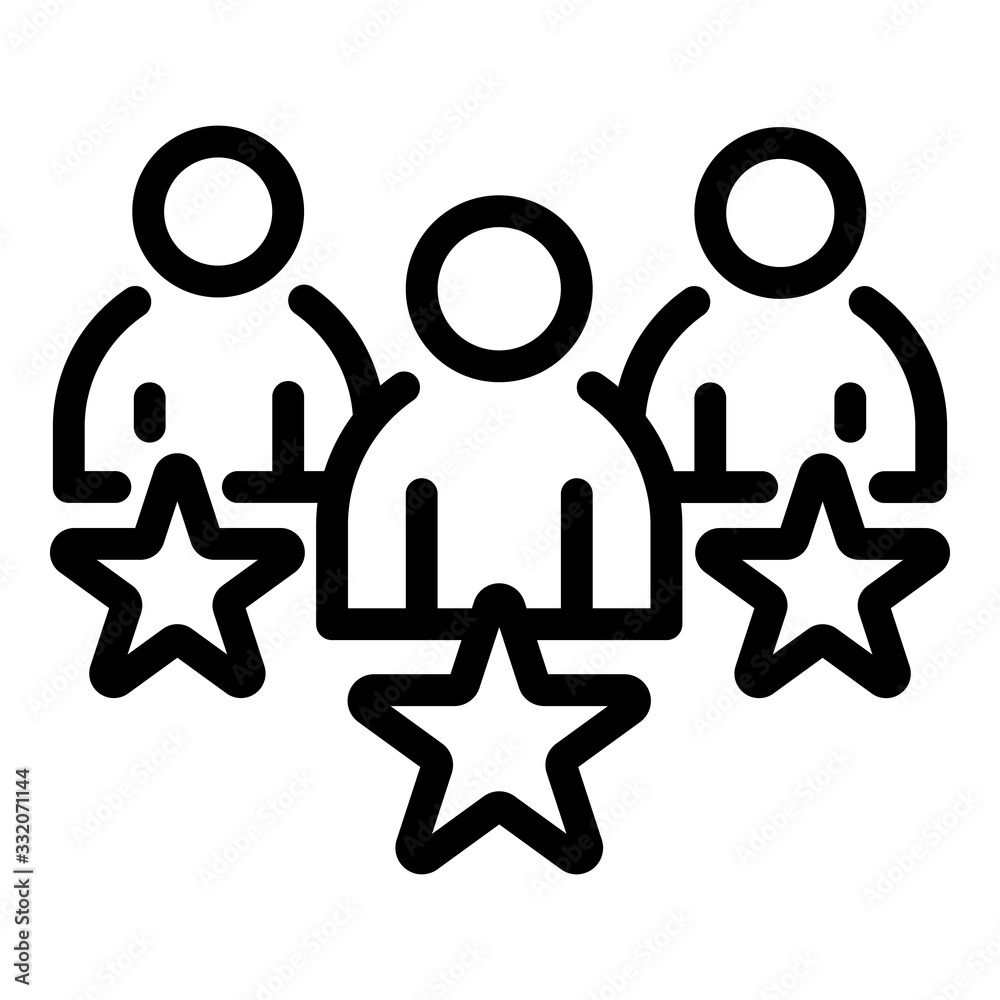 Three persons and stars icon. Outline three persons and stars vector icon for web design isolated on white background Three persons and stars icon. Outline three persons and stars vector icon for web design isolated on white background