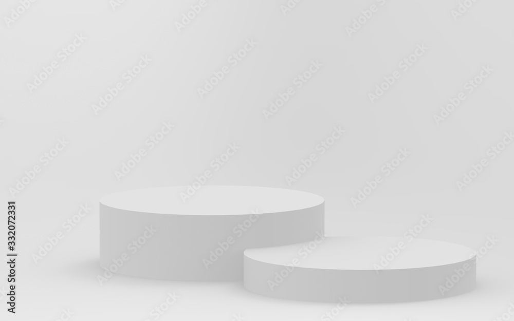 3d gray white bright cylinder podium minimal studio background. Abstract 3d geometric shape object illustration render.