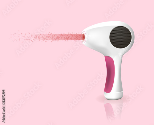 Modern Laser Epilator with Red Light Beam Isolated on Pink Background. Hair Removal Method. Epilation, Beauty and Skin Care Accessory, Technology, Equipment for Women 3D Vector Realistic Illustration