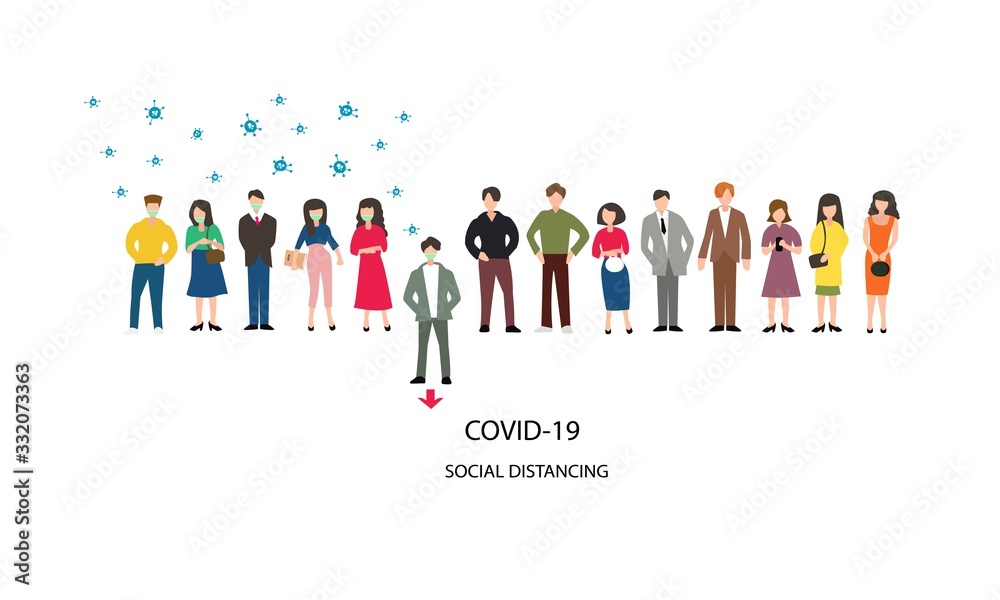 Social distancing concept (COVID-19) group of people vector illustration