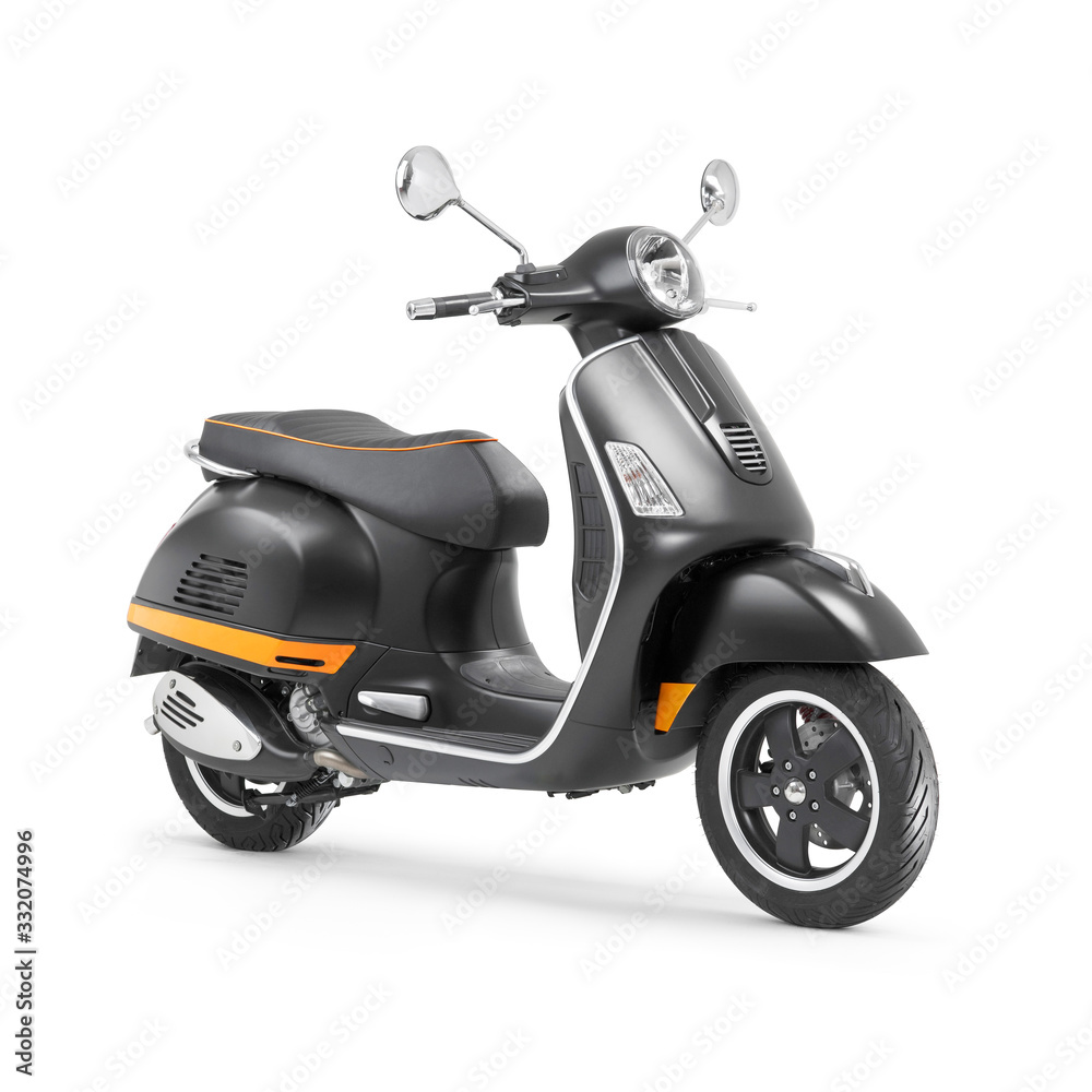 traagheid Vakman Beoefend Black Retro Scooter Isolated on White Background. Side View of Vintage  Electric Motorcycle with Step-Through Frame and Platform. Modern Personal  Transport. 3D Rendering. Classic Vehicle Stock Illustration | Adobe Stock