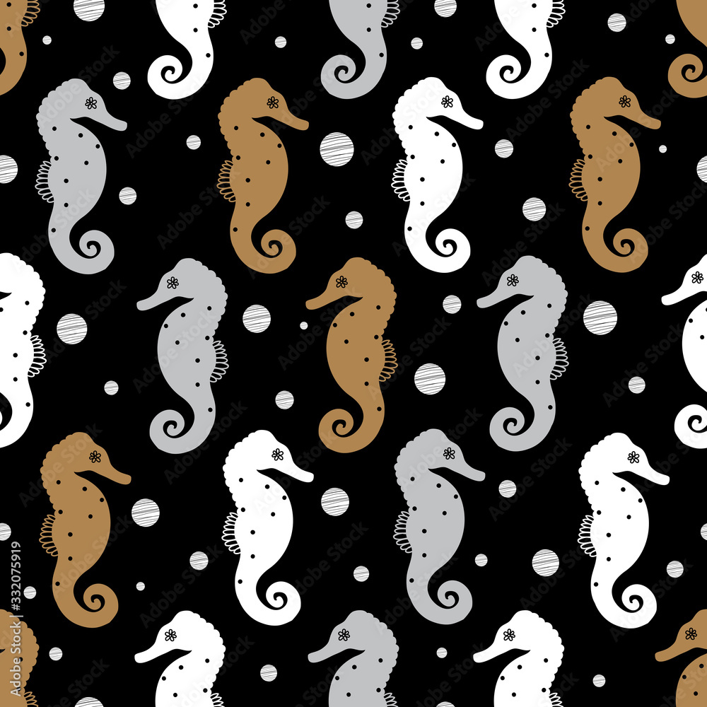 Seahorse. Vector seamless pattern.  Can be used for wallpaper, textile, invitation card, wrapping, web page background.