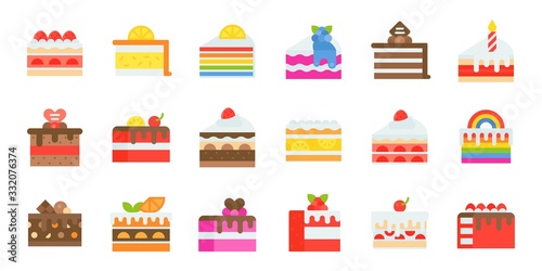 Various cake vector icon set, flat style