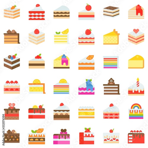 Various cake vector icon set, flat style