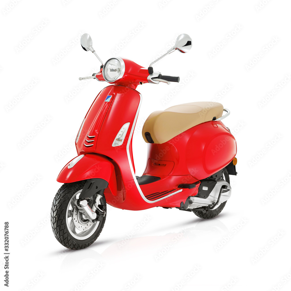 Red Scooter Isolated on White Background. Side View of Vintage Electric  Retro Motorcycle with Step-Through Frame and Platform. Modern Personal  Transport. Classic Motor Vehicle. 3D Rendering Stock Illustration | Adobe  Stock