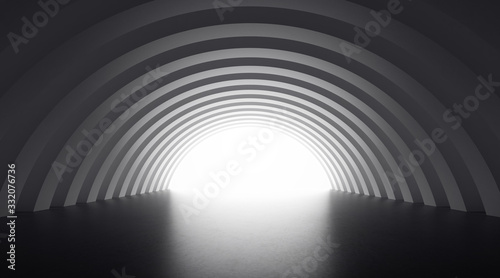 Abstract arch shape of long tunnel, Futuristic architectural space, Geometric pattern,3D rendering.