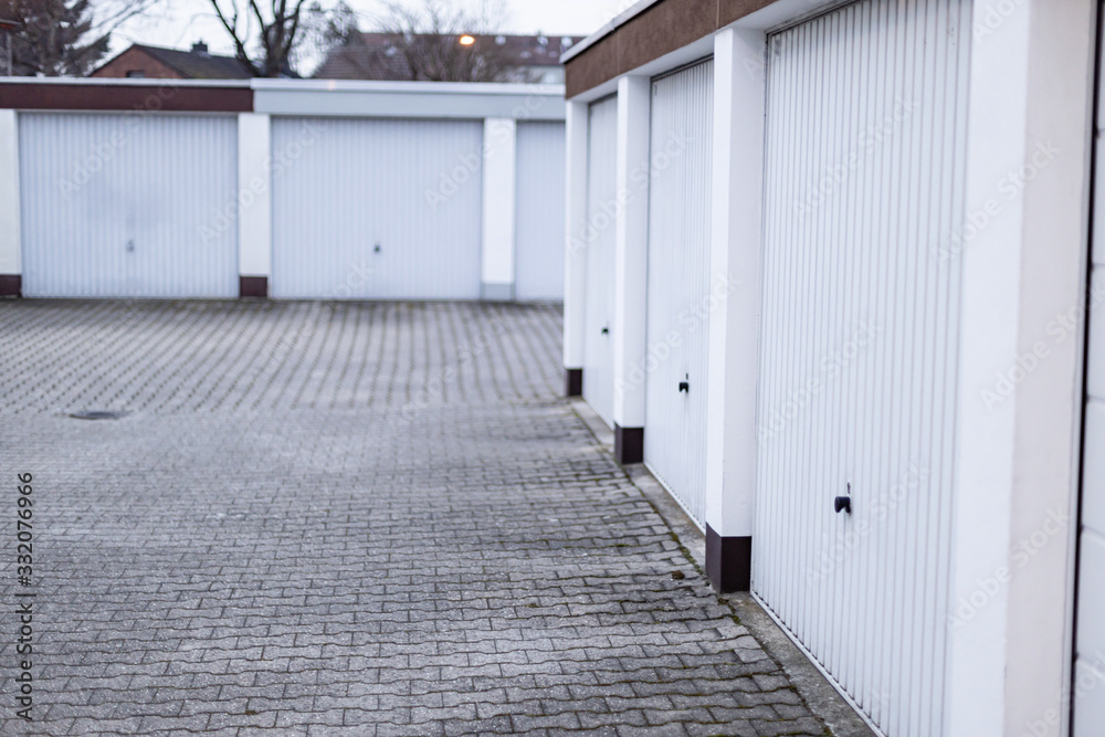 old private garages for storage or cars in rows in Germany old private garages for storage or cars in rows in Germany