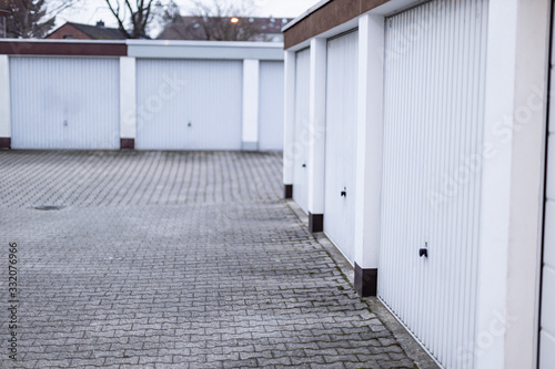 old private garages for storage or cars in rows in Germany