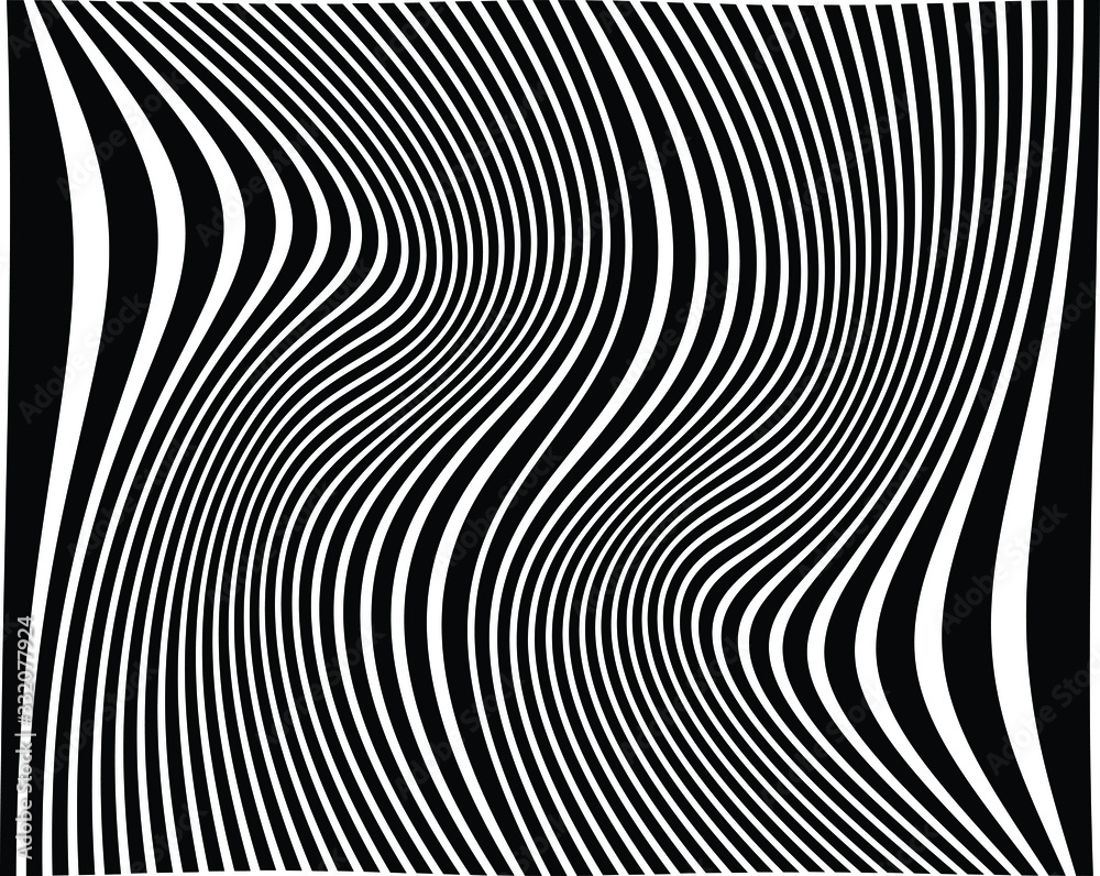 Abstract background with optical illusion wave. Black and white horizontal lines with wavy distortion effect for prints, web pages, template, posters, monochrome backgrounds and pattern Abstract background with optical illusion wave. Black and white horizontal lines with wavy distortion effect for prints, web pages, template, posters, monochrome backgrounds and pattern