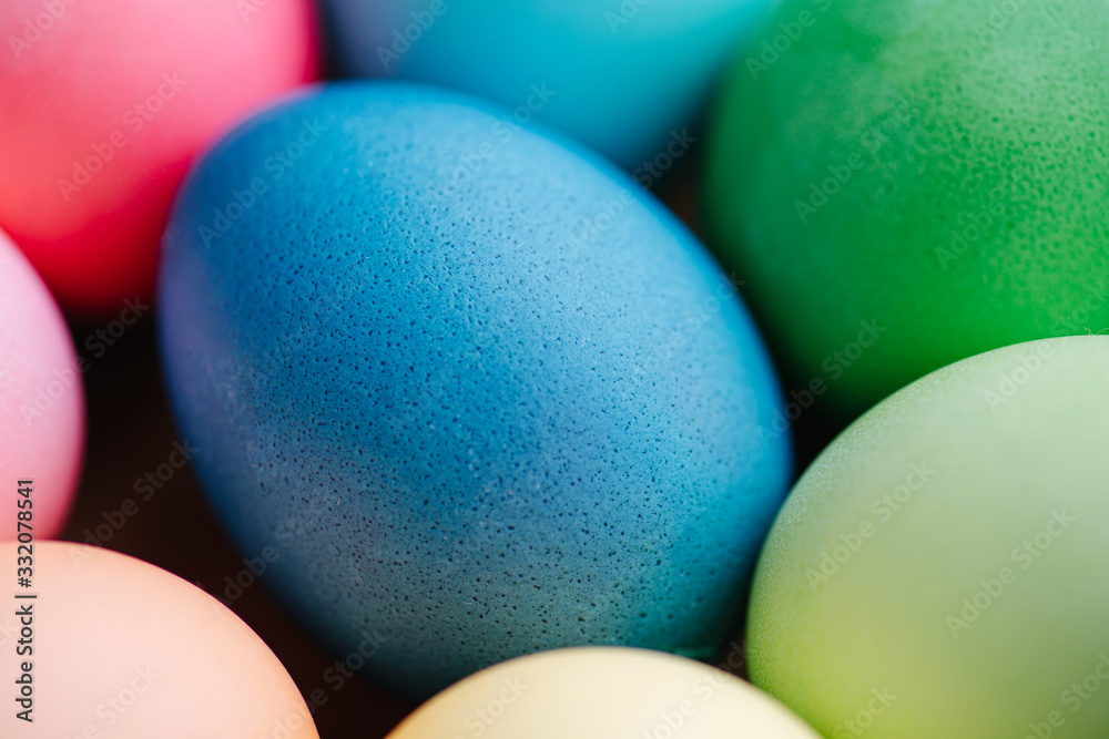 Close up of painted multi-colored easter eggs. Close up of painted multi-colored easter eggs.