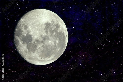 Full moon with galaxy and stars with copy space on the right side. Some elements of this image provided by NASA