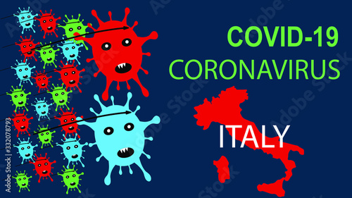 Fototapeta Naklejka Na Ścianę i Meble -  Creative concept of coronavirus attack and COVID-19 infection in Italy. Coronavirus infection 2019-nCoV, dangerous and acute respiratory infection, Is a dangerous disease. Vector illustration