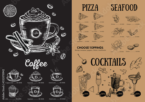 Restaurant cafe menu, template design. Coffee menu. Food flyer.