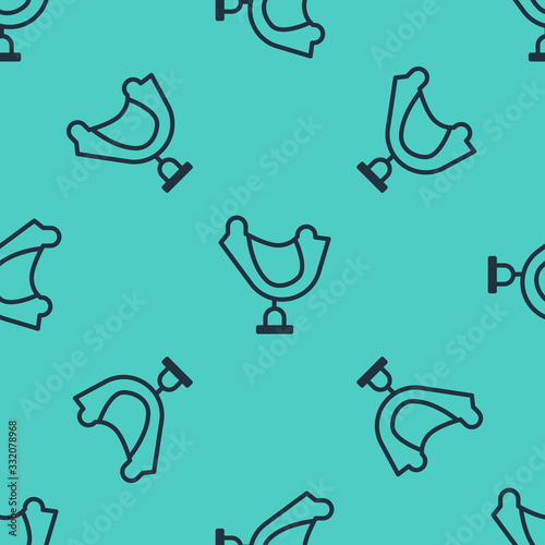 Black line Wild west saddle icon isolated seamless pattern on green background.  Vector Illustration