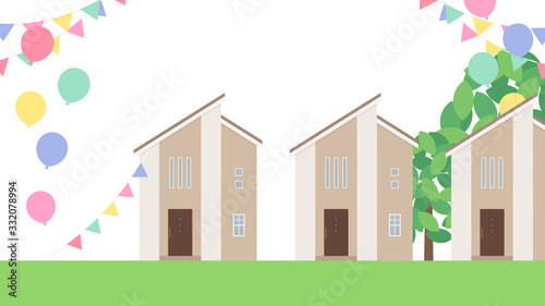 建売住宅のイラスト_風船_16:9