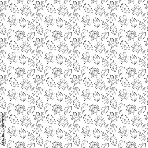 Doodle leaves seamless pattern, monochrome vector hand-drawn leaf wallpaper, nature botanic abstract background, EPS 8