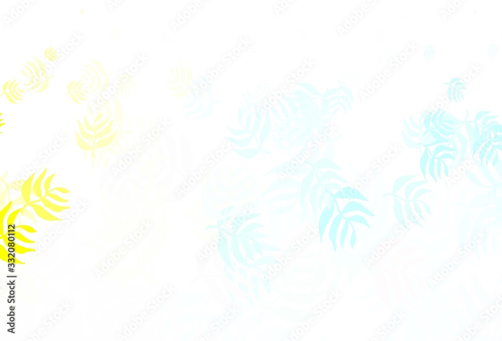 Light Blue, Yellow vector doodle background with leaves.