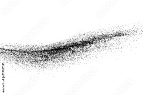 Black grainy wave texture isolated on white background. Dust overlay. Dark noise granules. Digitally generated image. Vector design elements. Illustration, Eps 10.