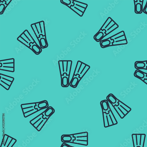 Black line Rubber flippers for swimming icon isolated seamless pattern on green background. Diving equipment. Extreme sport. Sport equipment.  Vector Illustration
