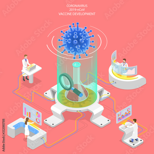 3D Isometric Vector Concept of Coronavirus Vaccine Research.