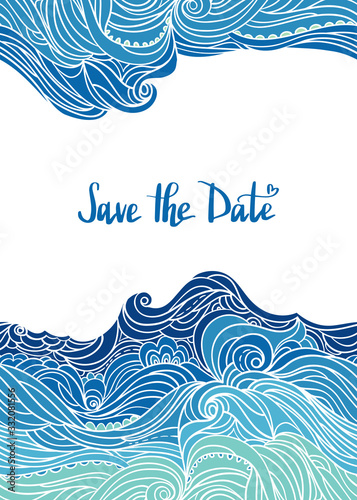 Elegant vertical waves border. Wavy striped pattern. Hand-drwn frame in doodle style. Template for card, invitation or poster. EPS 8.