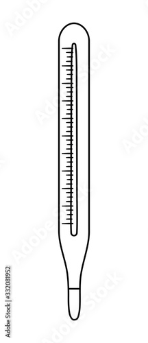 Vector flat thermometer icon outline. Medical equipment line art picture isolated on white background. Healthcare, research and laboratory concept. Health check or treatment clip art.