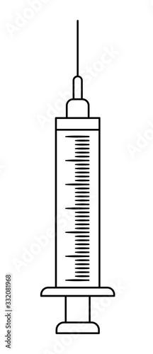 Vector flat syringe icon outline. Medical equipment line art picture isolated on white background. Healthcare, research and laboratory concept. Health check or treatment clip art.