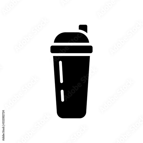 Cutout silhouette Shaker for protein icon. Outline logo of sports water bottle. Black simple illustration for cocktail bar, sporting goods store. Flat isolated vector emblem on white background