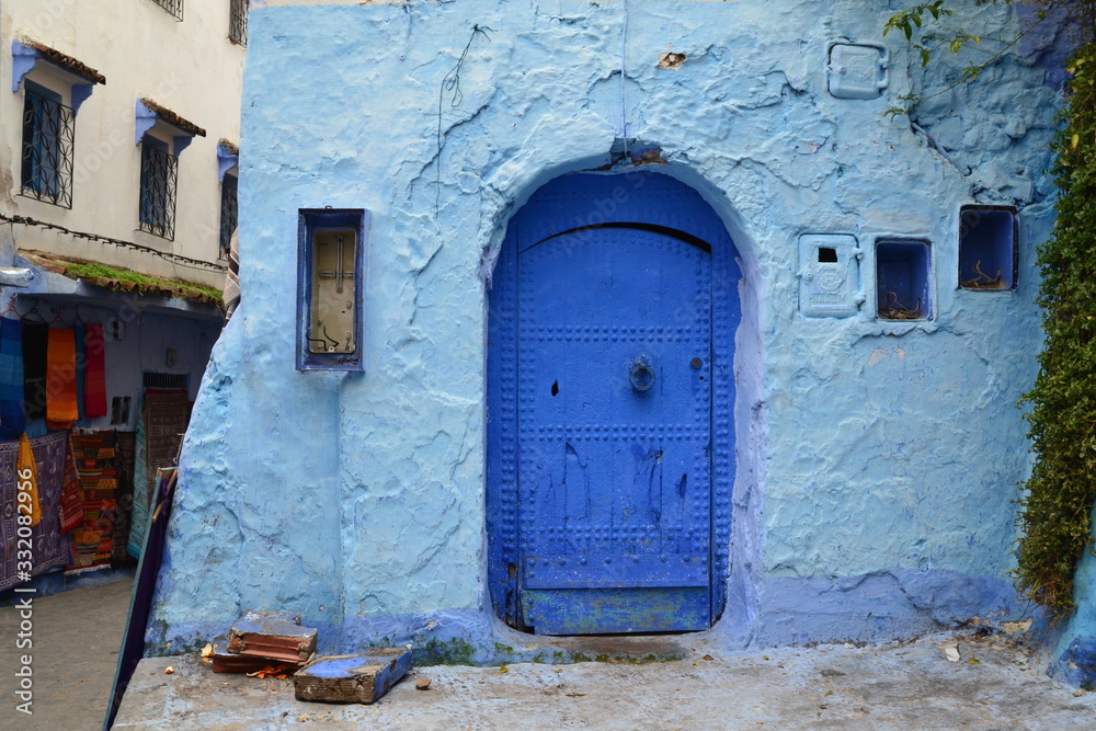 Blue door in magical blue city of Chauen