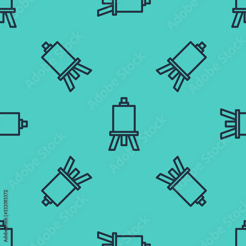 Black line Wood easel or painting art boards icon isolated seamless pattern on green background. Vector Illustration