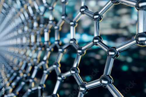 Fototapeta Naklejka Na Ścianę i Meble -  Graphene molecular nano technology structure on a blue background - 3d rendering