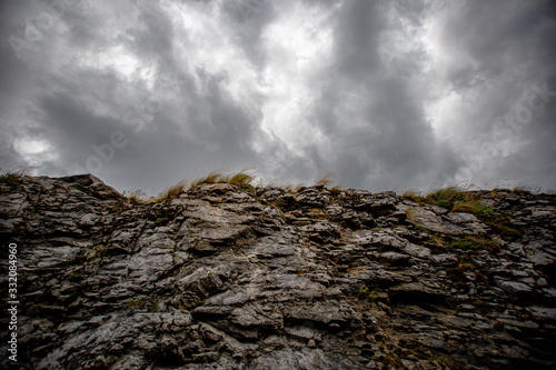 rock cliffs before a thunderstorm