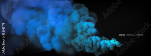 Realistic multi-colored smoke on a black background. Colored smoke bombs. isolated fog or smoke, transparent special effect. Bright magic cloud, fog or smog. Abstract illustration for the design