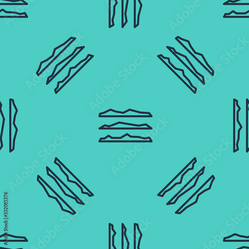 Black line Strips of cocaine or heroin drug icon isolated seamless pattern on green background. Vector Illustration