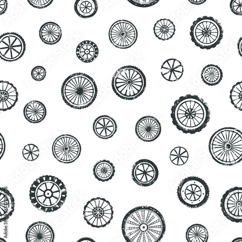 Wheels seamless pattern. Vector texture for a boy in grunge style. Monochrome textile print.