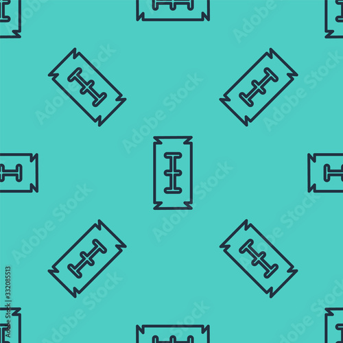 Black line Blade razor icon isolated seamless pattern on green background. Vector Illustration