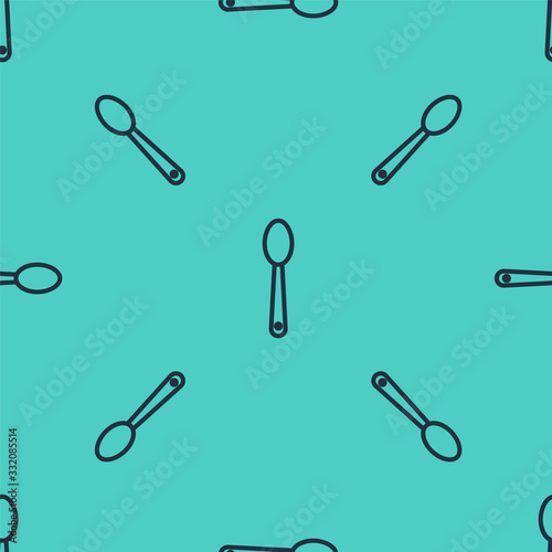 Black line Heroin in a spoon icon isolated seamless pattern on green background. Concept of drug addiction and dependence from the narcotic. Junkie lifestyle. Vector Illustration
