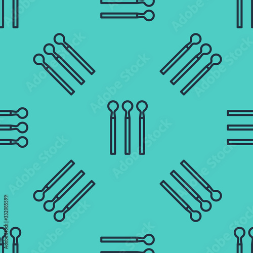 Black line Matches icon isolated seamless pattern on green background. Vector Illustration