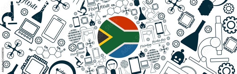Fototapeta premium Innovation and technology concept. Circle frame with thin line icons. Flag of the South Africa
