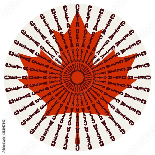 CETA - Comprehensive Economic and Trade Agreement. Europe and Canada association. Trade union. Brochure or circle frame design. Flag of the Canada