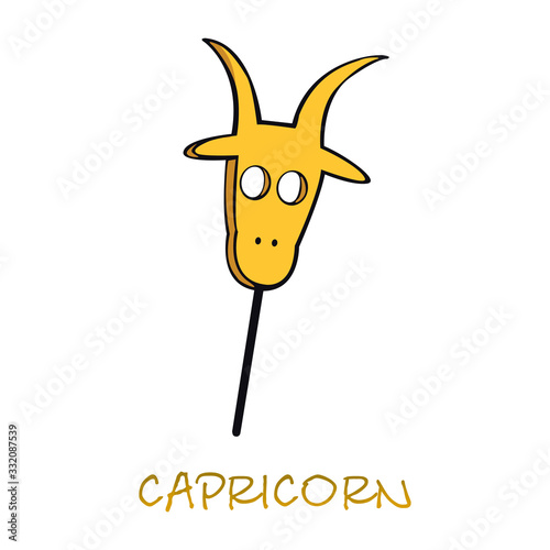 Capricorn zodiac sign accessory flat cartoon vector illustration. Golden goat mask object. Astrological horoscope celestial symbols. Masquerade party, carnival element. Isolated hand drawn item