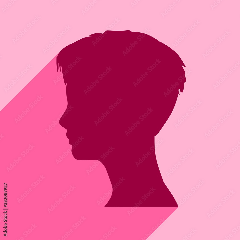 Face side view. Elegant silhouette of a female head. Web icon with long shadow