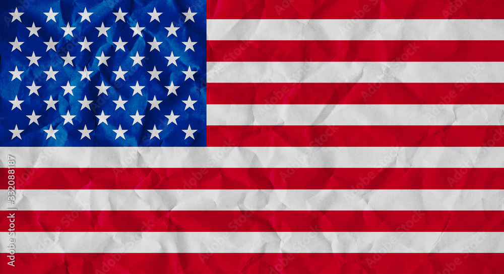 Naklejka premium America flag paper crumpled. business economy down.covid-19 virus outbreak