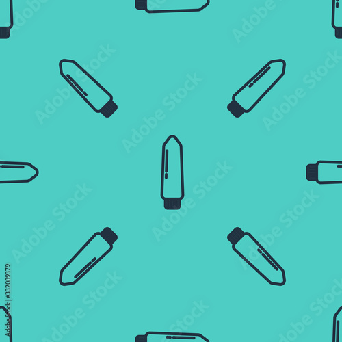 Black line Dildo vibrator for sex games icon isolated seamless pattern on green background. Sex toy for adult. Vaginal exercise machines for intimate. Vector Illustration
