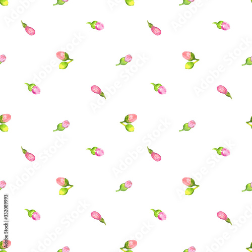 Seamless pattern of watercolor spring flowers. White background.